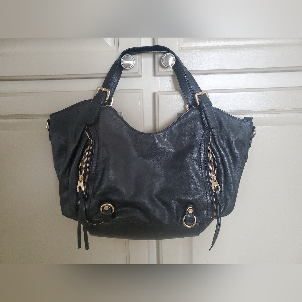 Big Buddha Santa Barbara Black Leather Handbag